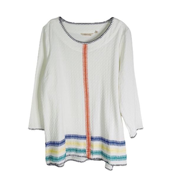 Soft Surroundings white blue embroidered coastal boho tunic top large - Picture 1 of 7